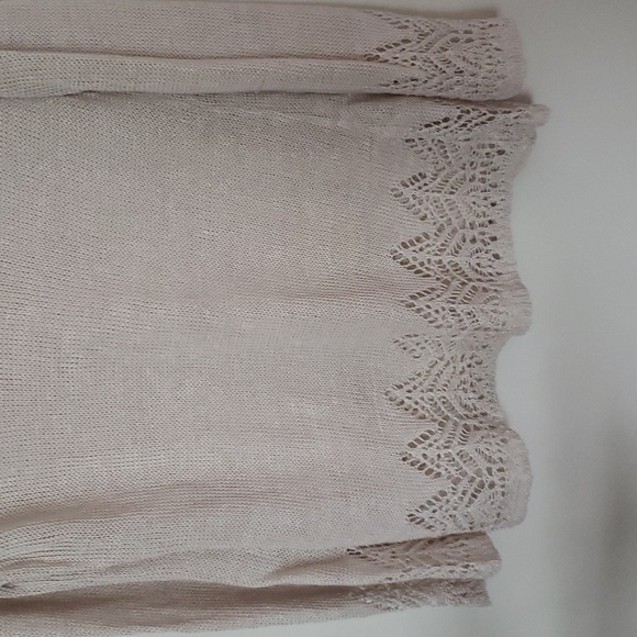 Talbot's linen crochet sweater, cream, crochet lace neck hem, summer sweater - Picture 3 of 7